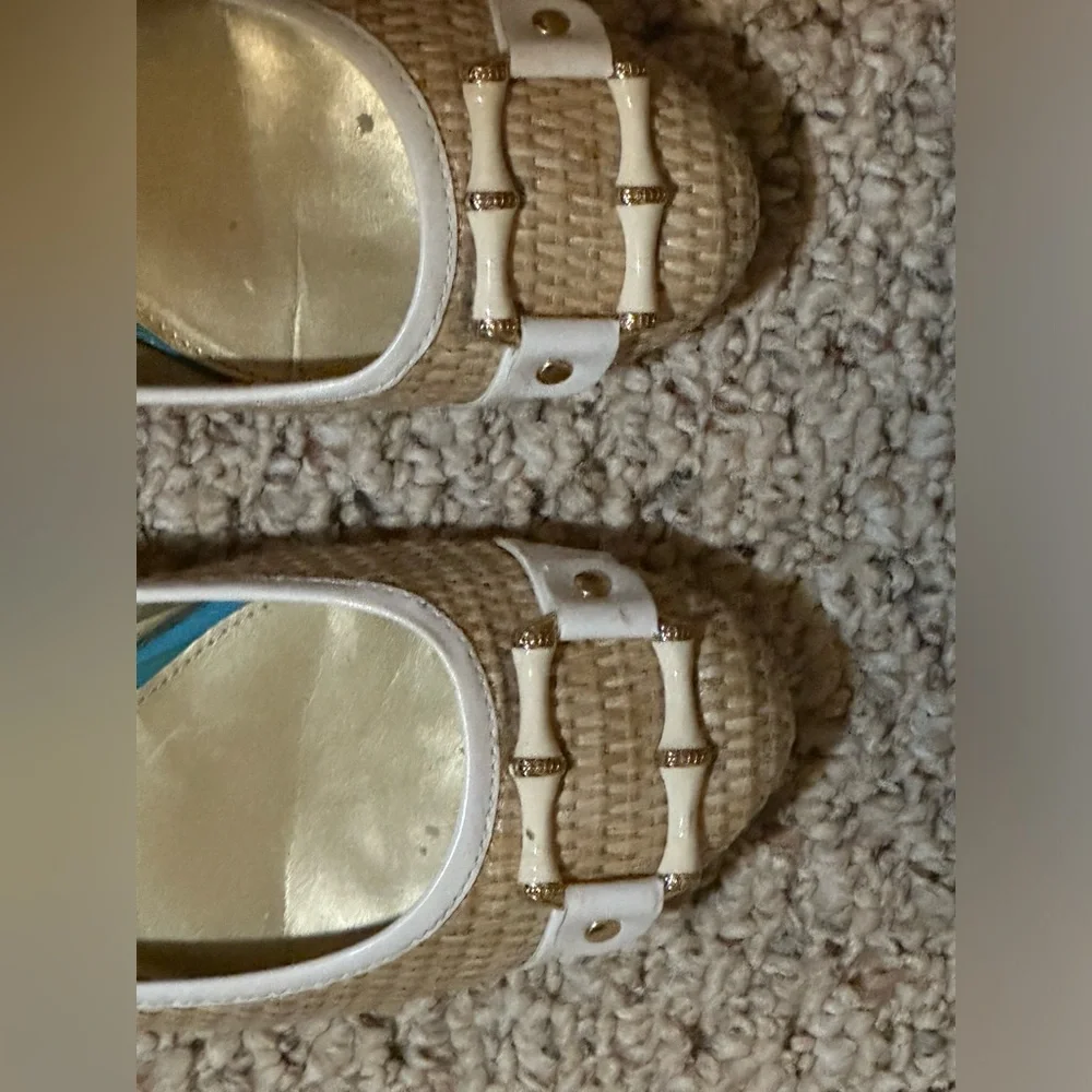 Liz Claiborne Women's "Aleya" Beige/White Woven Wicker Flats Shoes Size 9.5M - Picture 4 of 13